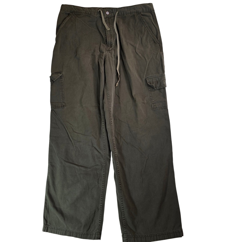 Green Wide‎ Leg Pants Women 14  Drawstring Cotton Grunge Streetwear Military